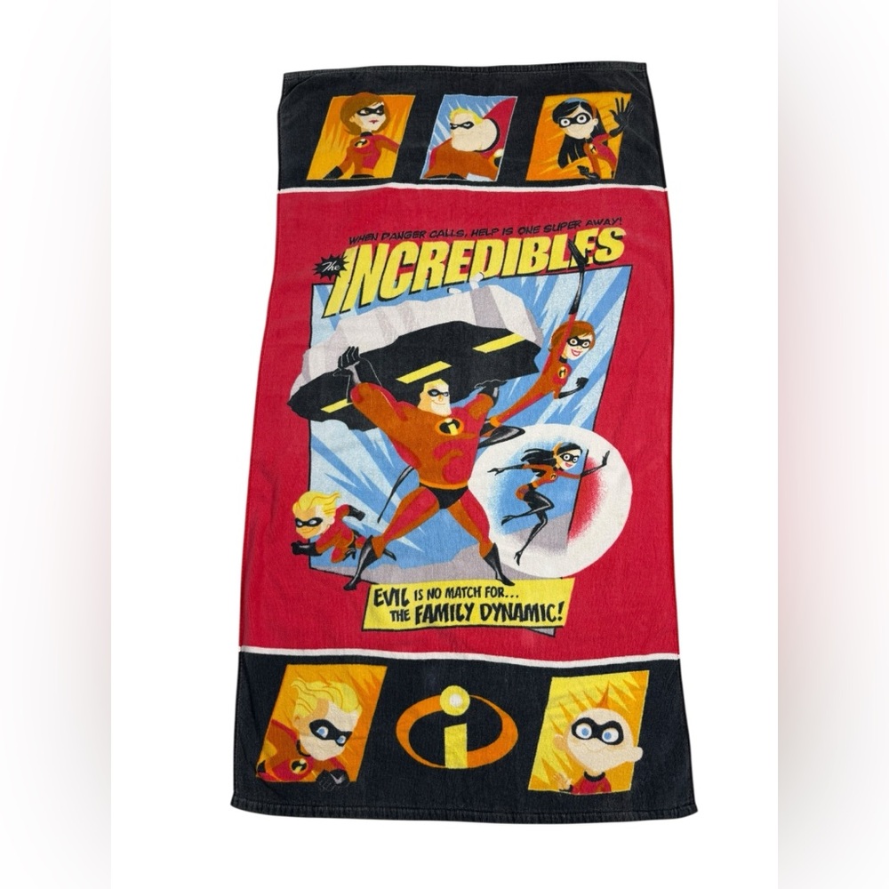 Disney Pixar The Incredibles Beach Towel Cotton Pool Superhero Cartoon VTG Y2K
